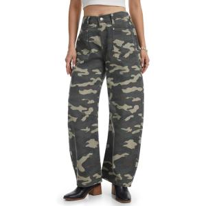 image:imageTapata Womens Camo Barrel Jeans Mid Rise Wide Leg Camoflage Ankle Denim Pants Y2K Baggy Boyfriend Jeans with PocketsGreen Camo