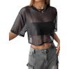 image:imageAvanova Women Sexy Sheer Mesh Crop Top See Through Oversized Short Sleeves ShirtBlack