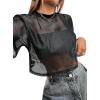 image:imageAvanova Women Sexy Sheer Mesh Crop Top See Through Oversized Short Sleeves ShirtBlack