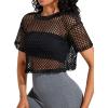 image:imageAvanova Women Sexy Sheer Mesh Crop Top See Through Oversized Short Sleeves ShirtFishnet Black