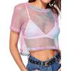image:imageAvanova Women Sexy Sheer Mesh Crop Top See Through Oversized Short Sleeves ShirtPink