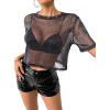 image:imageAvanova Women Sexy Sheer Mesh Crop Top See Through Oversized Short Sleeves ShirtSparkle Black