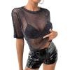 image:imageAvanova Women Sexy Sheer Mesh Crop Top See Through Oversized Short Sleeves ShirtSparkle Black