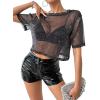 image:imageAvanova Women Sexy Sheer Mesh Crop Top See Through Oversized Short Sleeves ShirtSparkle Black