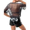 image:imageAvanova Women Sexy Sheer Mesh Crop Top See Through Oversized Short Sleeves ShirtSparkle Black