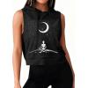 image:imageAvanova Womens Workout Shirts Sleeveless Hoodies Drawstring Open Side Gym Cropped Tank TopB Skull Moon