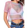 image:imageAvanova Women Sexy Sheer Mesh Crop Top See Through Oversized Short Sleeves ShirtPink