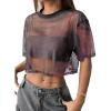 image:imageAvanova Women Sexy Sheer Mesh Crop Top See Through Oversized Short Sleeves ShirtTie Dye E