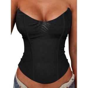 image:imageAvanova Mesh Overbust Corset Tops for Women Strapless Bustier Corsets Sexy Going Out Crop TopBlack