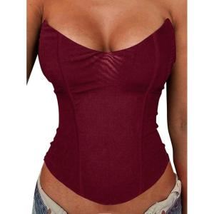 image:imageAvanova Mesh Overbust Corset Tops for Women Strapless Bustier Corsets Sexy Going Out Crop TopBurgundy