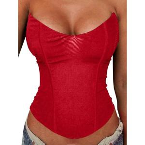 image:imageAvanova Mesh Overbust Corset Tops for Women Strapless Bustier Corsets Sexy Going Out Crop TopRed