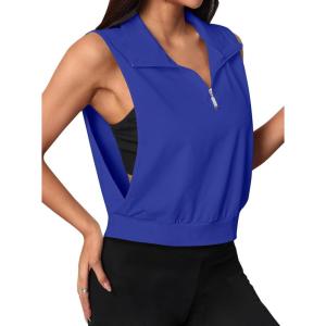 image:imageAvanova Running Shirts Women Sleeveless Zip Up V Neck Golf Workout Gym Athletic Crop Tank TopsBlue