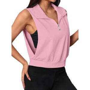 image:imageAvanova Running Shirts Women Sleeveless Zip Up V Neck Golf Workout Gym Athletic Crop Tank TopsPink