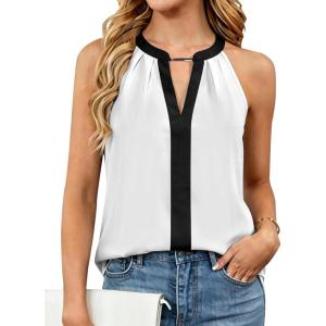 image:imageAvanova Women Color Block Sleeveless Business Casual Blouses Work Shirts Halter V Neck Tank TopsWhite