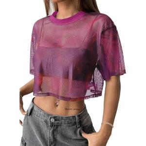 image:imageAvanova Women Sexy Sheer Mesh Crop Top See Through Oversized Short Sleeves ShirtTie Dye D