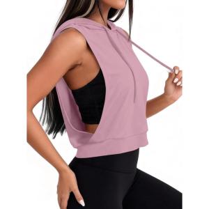 image:imageAvanova Womens Workout Shirts Sleeveless Hoodies Drawstring Open Side Gym Cropped Tank TopPink