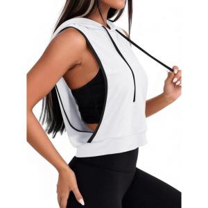 image:imageAvanova Womens Workout Shirts Sleeveless Hoodies Drawstring Open Side Gym Cropped Tank TopW With Blk Trim