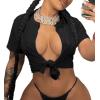 image:imageAvanova Women Sexy Tie Front Crop Tops Short Sleeve TShirts V Neck Tee Festival ClubwearA Black
