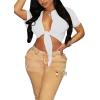 image:imageAvanova Women Sexy Tie Front Crop Tops Short Sleeve TShirts V Neck Tee Festival ClubwearD White