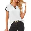 image:imageAvanova Women Color Block Keyhole V Neck Blouses Tops Petal Tulip Short Sleeve Contrast Trim Shirts Casual WorkWhite