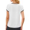 image:imageAvanova Women Color Block Keyhole V Neck Blouses Tops Petal Tulip Short Sleeve Contrast Trim Shirts Casual WorkWhite