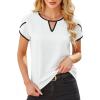 image:imageAvanova Women Color Block Keyhole V Neck Blouses Tops Petal Tulip Short Sleeve Contrast Trim Shirts Casual WorkWhite