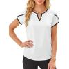 image:imageAvanova Women Color Block Keyhole V Neck Blouses Tops Petal Tulip Short Sleeve Contrast Trim Shirts Casual WorkWhite