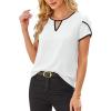 image:imageAvanova Women Color Block Keyhole V Neck Blouses Tops Petal Tulip Short Sleeve Contrast Trim Shirts Casual WorkWhite