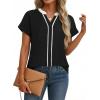 image:imageAvanova Women Color Block V Neck Cuffed Short Sleeve Blouses Tops Texture Work Business Casual ShirtsBlack