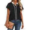 image:imageAvanova Women Color Block V Neck Cuffed Short Sleeve Blouses Tops Texture Work Business Casual ShirtsBlack