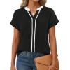 image:imageAvanova Women Color Block V Neck Cuffed Short Sleeve Blouses Tops Texture Work Business Casual ShirtsBlack