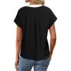 image:imageAvanova Women Color Block V Neck Cuffed Short Sleeve Blouses Tops Texture Work Business Casual ShirtsBlack
