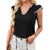 image:imageAvanova Women Contrast Trim Flutter Ruffle Sleeve Blouses Texture V Neck Tops ShirtsBlack