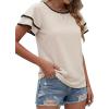 image:imageAvanova Women Ruffle Flutter Sleeve Blouse Shirts Contrast Trim Crewneck Short Sleeve TopsBeige