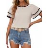 image:imageAvanova Women Ruffle Flutter Sleeve Blouse Shirts Contrast Trim Crewneck Short Sleeve TopsBeige