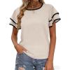 image:imageAvanova Women Ruffle Flutter Sleeve Blouse Shirts Contrast Trim Crewneck Short Sleeve TopsBeige