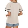 image:imageAvanova Women Ruffle Flutter Sleeve Blouse Shirts Contrast Trim Crewneck Short Sleeve TopsBeige