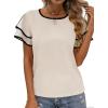 image:imageAvanova Women Ruffle Flutter Sleeve Blouse Shirts Contrast Trim Crewneck Short Sleeve TopsBeige