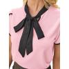 image:imageAvanova Women Short Sleeve Blouses Tie Neck Petal Tulip Sleeve Tops Work Business ShirtsPink Black