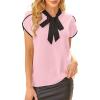 image:imageAvanova Women Short Sleeve Blouses Tie Neck Petal Tulip Sleeve Tops Work Business ShirtsPink Black