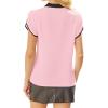 image:imageAvanova Women Short Sleeve Blouses Tie Neck Petal Tulip Sleeve Tops Work Business ShirtsPink Black