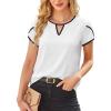 image:imageAvanova Women Color Block Keyhole V Neck Blouses Tops Petal Tulip Short Sleeve Contrast Trim Shirts Casual WorkWhite