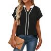 image:imageAvanova Women Color Block V Neck Cuffed Short Sleeve Blouses Tops Texture Work Business Casual ShirtsBlack