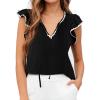image:imageAvanova Women Contrast Trim Flutter Ruffle Sleeve Blouses Texture V Neck Tops ShirtsBlack