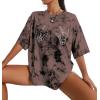 image:imageAvanova Women Graphic Oversized TShirt Short Sleeve Letter Print Loose Tee TopBrown Hand