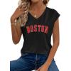 image:imageAvanova Women Graphic Tees Shirt Print V Neck Cap Sleeve Casual T Summer TopsBlack Boston