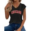 image:imageAvanova Women Graphic Tees Shirt Print V Neck Cap Sleeve Casual T Summer TopsBlack Chicago
