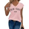image:imageAvanova Women Graphic Tees Shirt Print V Neck Cap Sleeve Casual T Summer TopsDark Pink