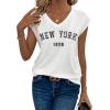 image:imageAvanova Women Graphic Tees Shirt Print V Neck Cap Sleeve Casual T Summer TopsWhite Ny