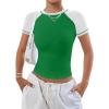 image:imageAvanova Women Raglan Colorblock Baby Tee Shirt Short Sleeve Summer Casual TopsGreen White